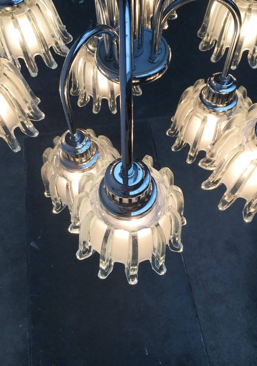 German type glass and metal chandelier 9471 by Richard Essig, 1970s.