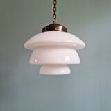 Art Deco pendant light in white opaline and copper frame, 1920s-30s