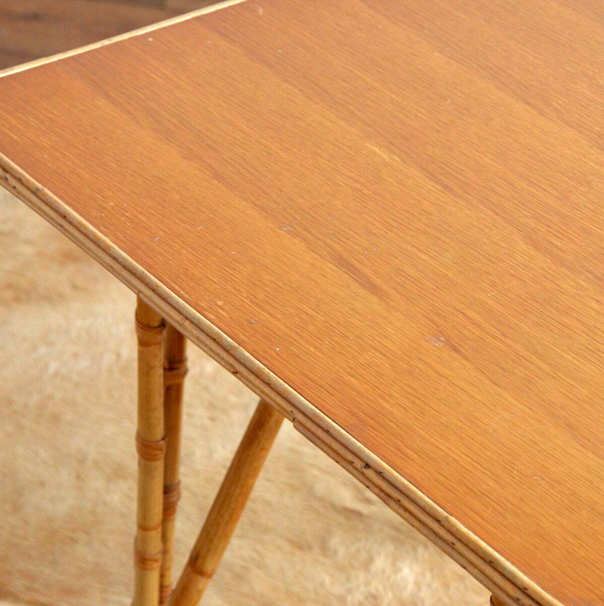 Vintage bamboo and rattan dining table 1960s