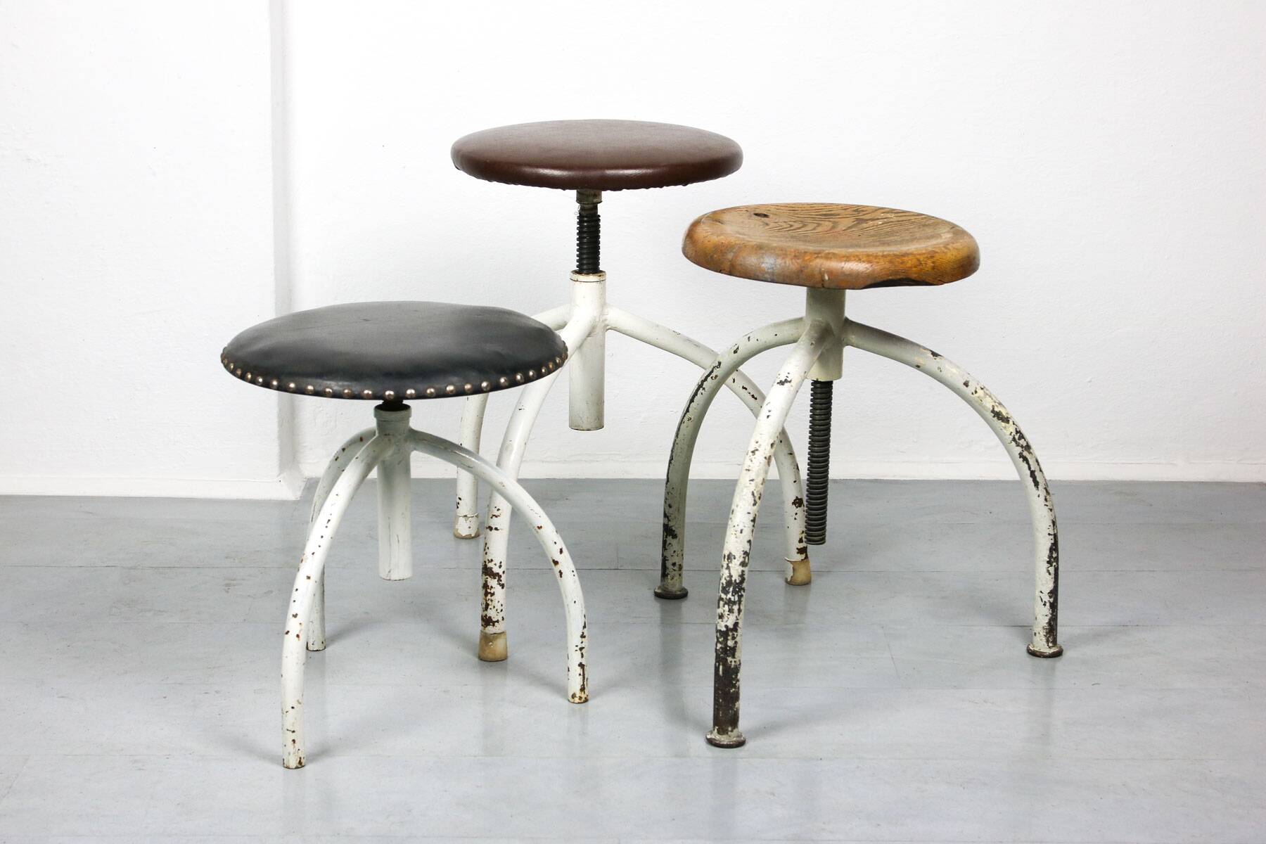 Vintage Industrial Adjustable Swivel Stools, Set of 3