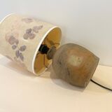 Vintage brutalist stoneware ceramic lamp base with dried flower shade