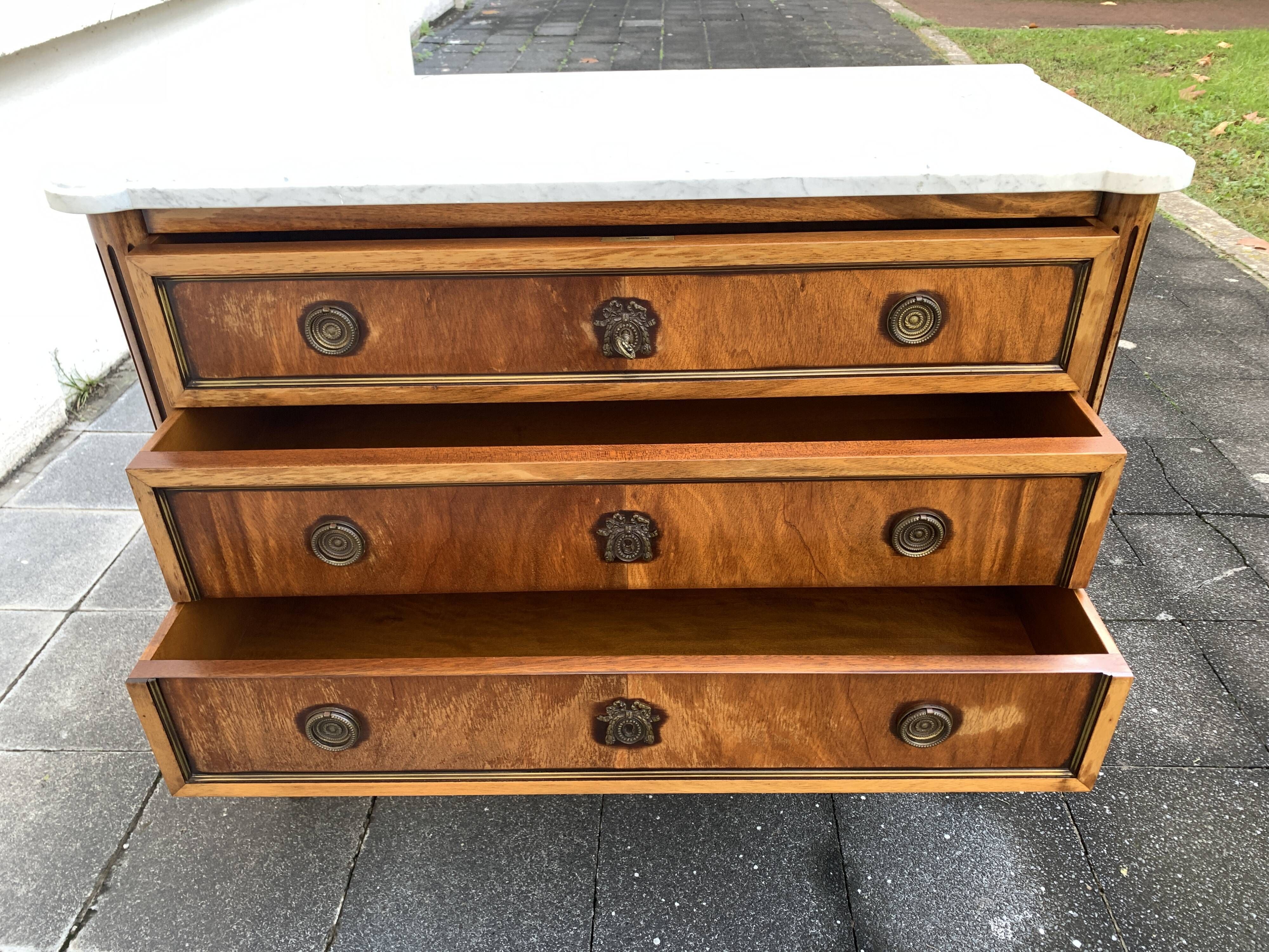 Louis XVI style solid wood chest of drawers, 3 drawers, second half of the twentieth century