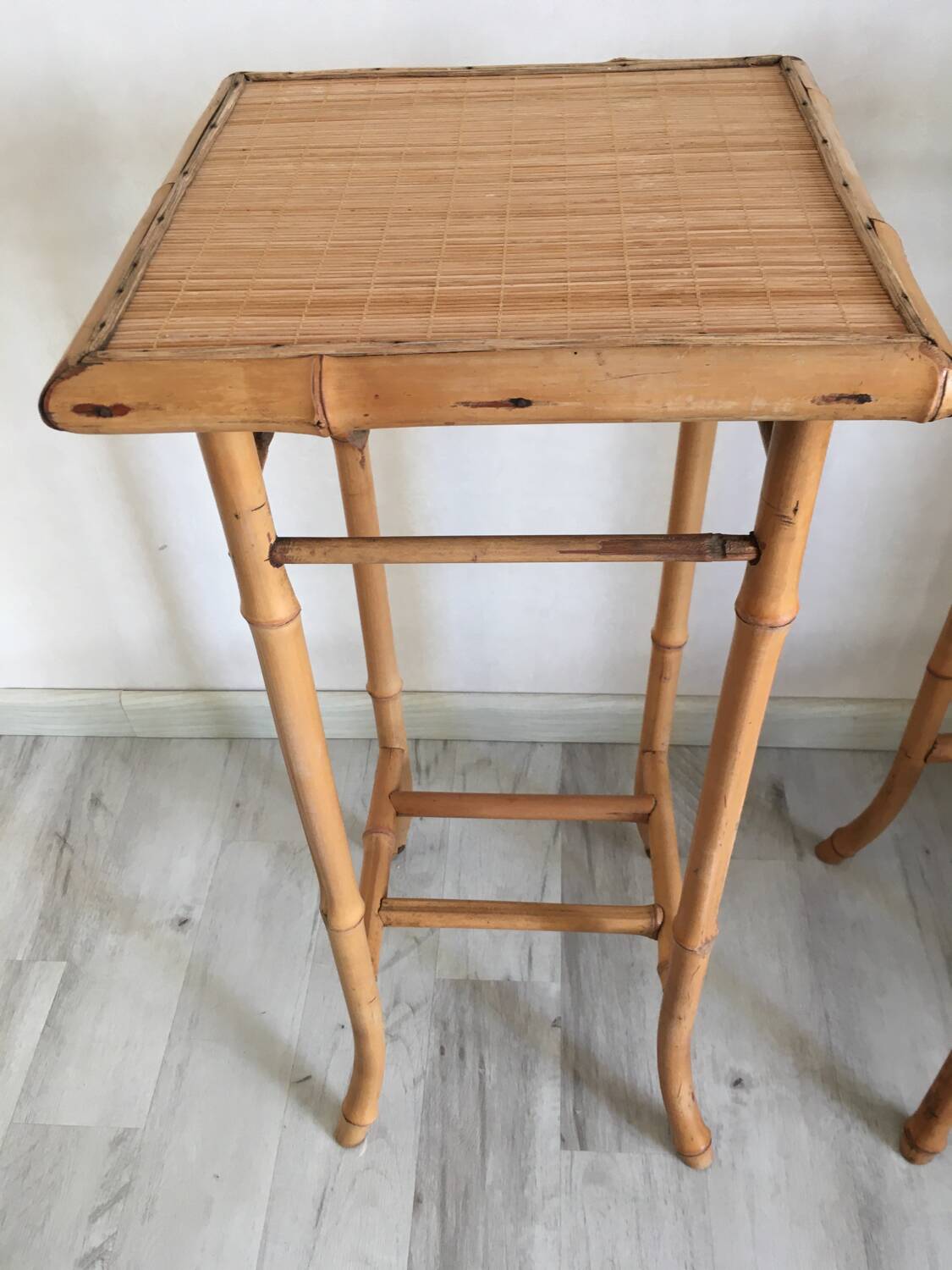 Pair of bamboo side tables