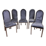 Set of Italian dining chairs from 1970, chrome and covered in blue velvet
