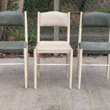 3 Scandinavian Baumann style chairs, steel and white and dark green crocodile leather