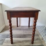 Bureau / Console / Table d'appoint en chêne à pieds bobine