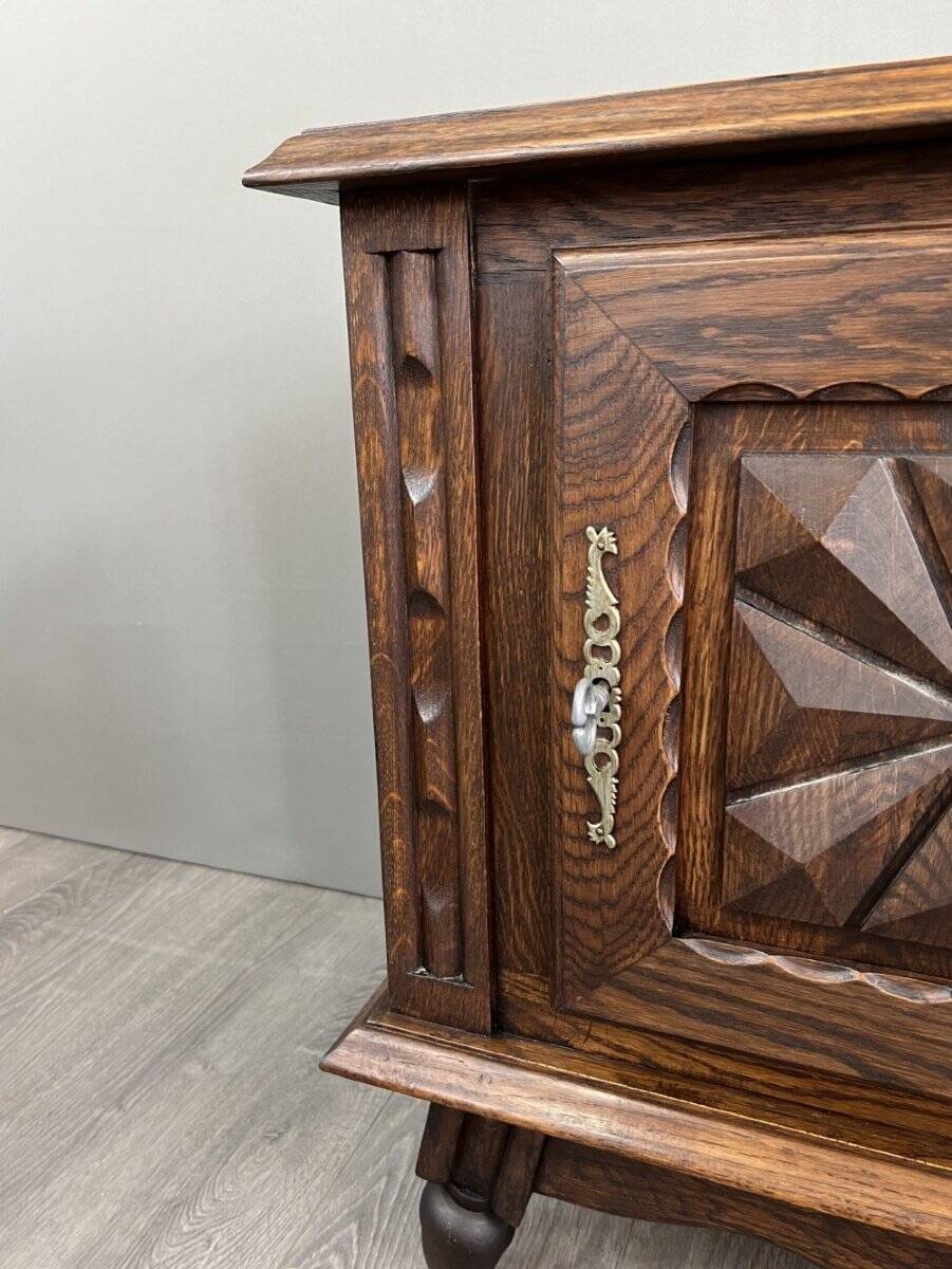 Pair of carved wooden bedside tables, early 20th century