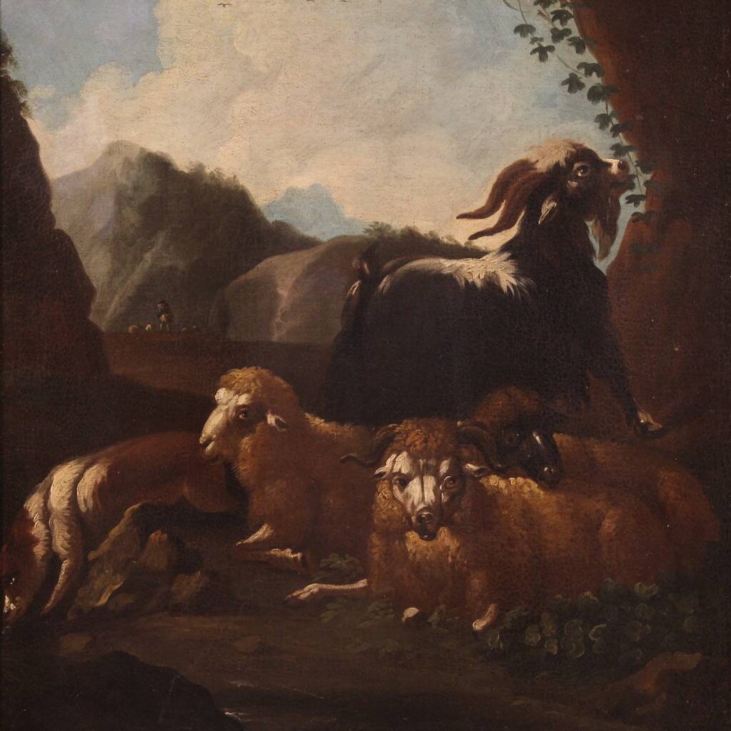 Peinture de paysage bucolique raffinée du XVIIe siècle