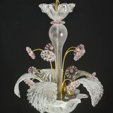 vintage Venetian chandelier, pink flower Murano glass, 1970s