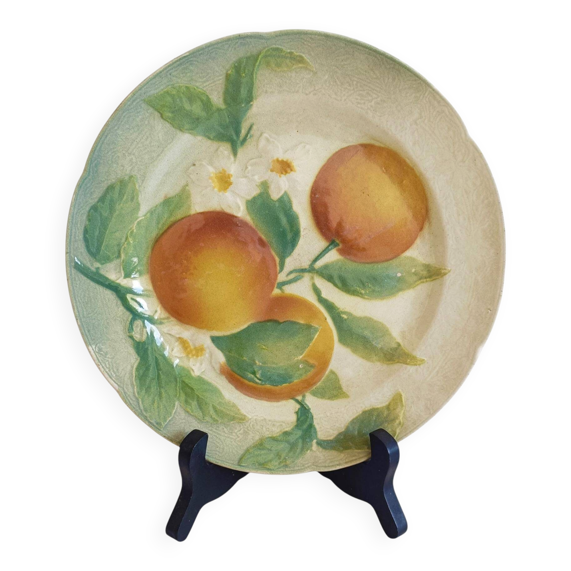 Majolica Oranges Plate by Keller & Guerin Saint Clement, France 1900s