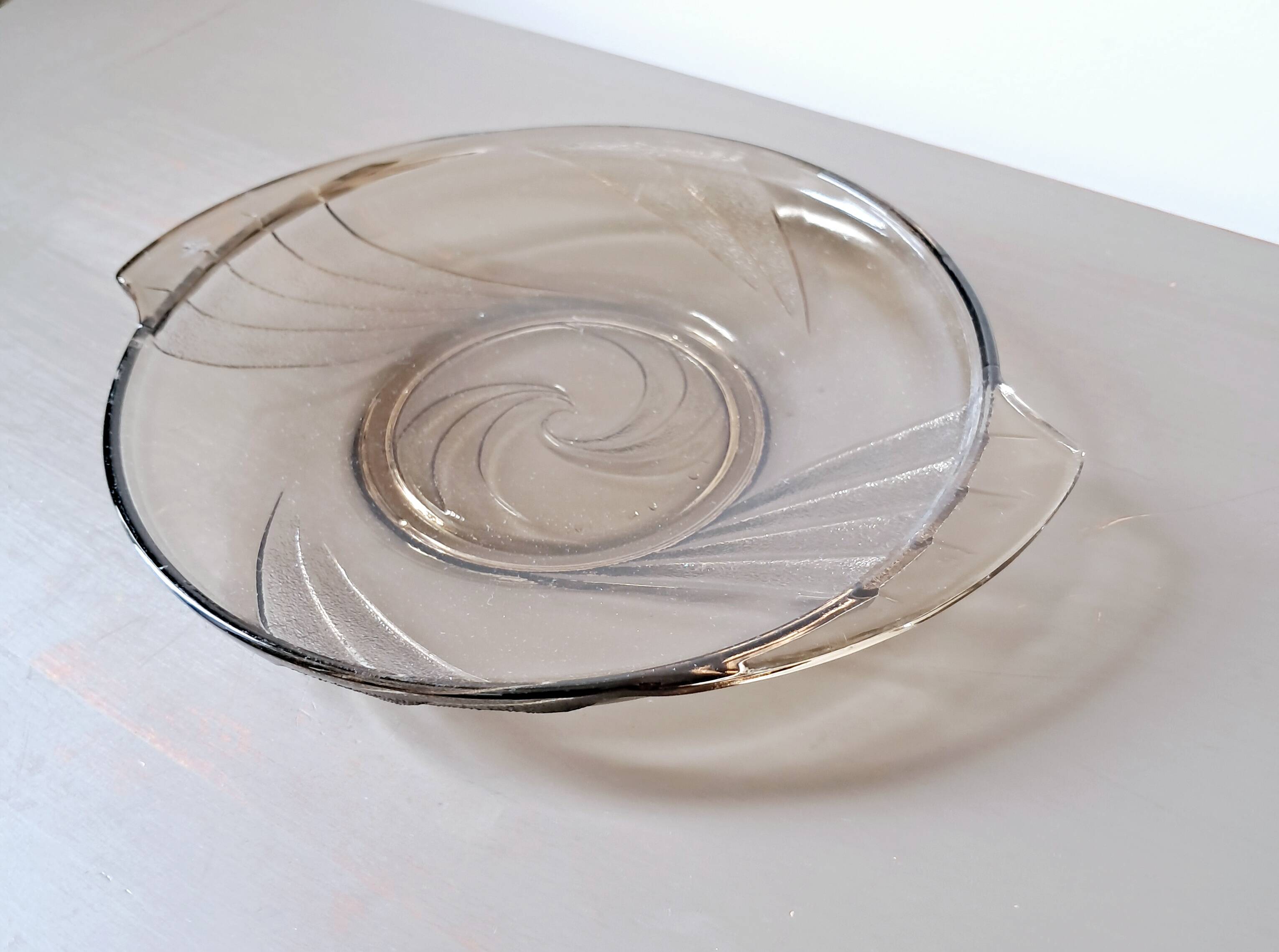Art Deco clear glass dish. Val Saint Lambert. Belgium