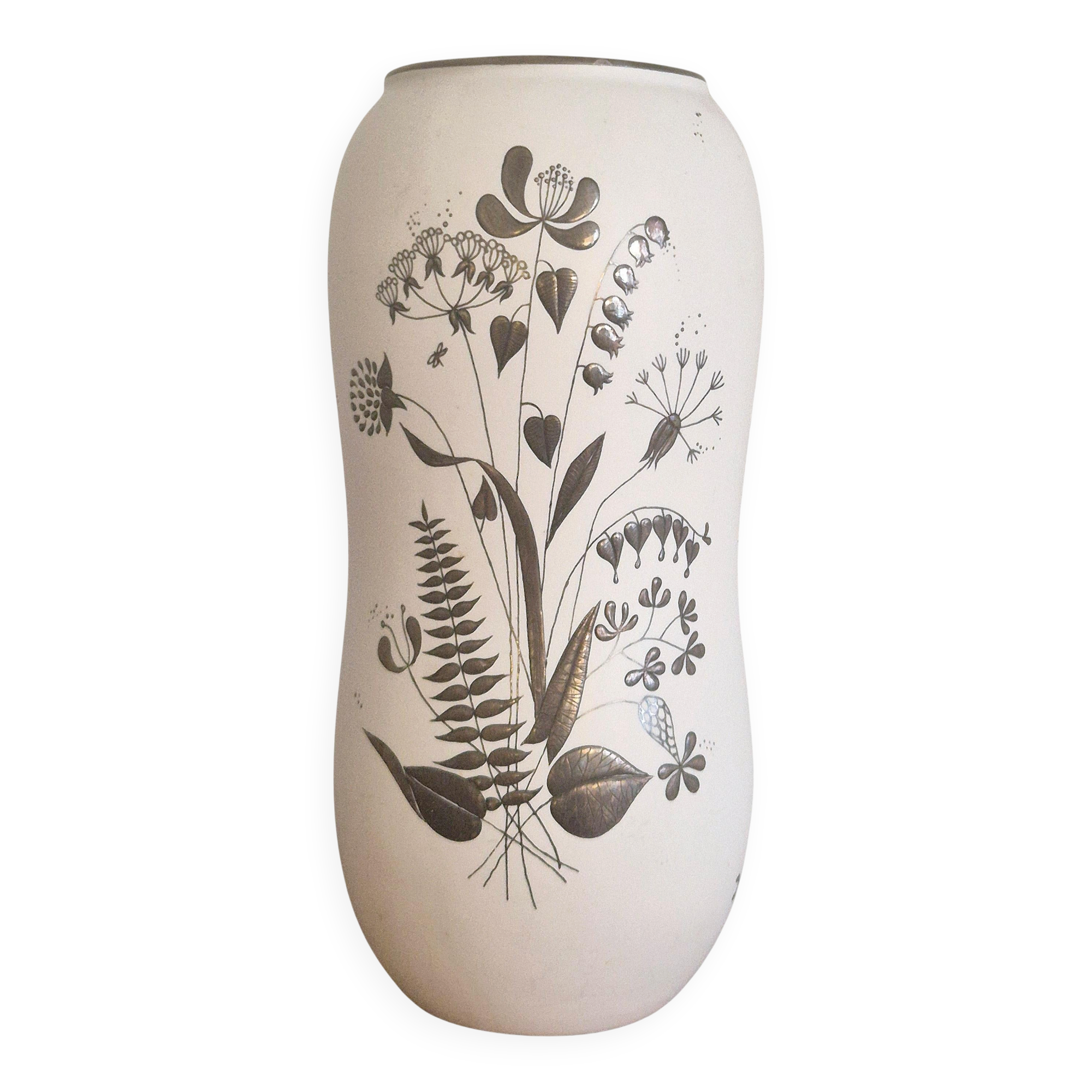 Stoneware vase decorated with silver flowers, Grazia model, modern Swedish.