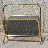 Magazine rack in brass and black lacquered metal, Italy 1970s