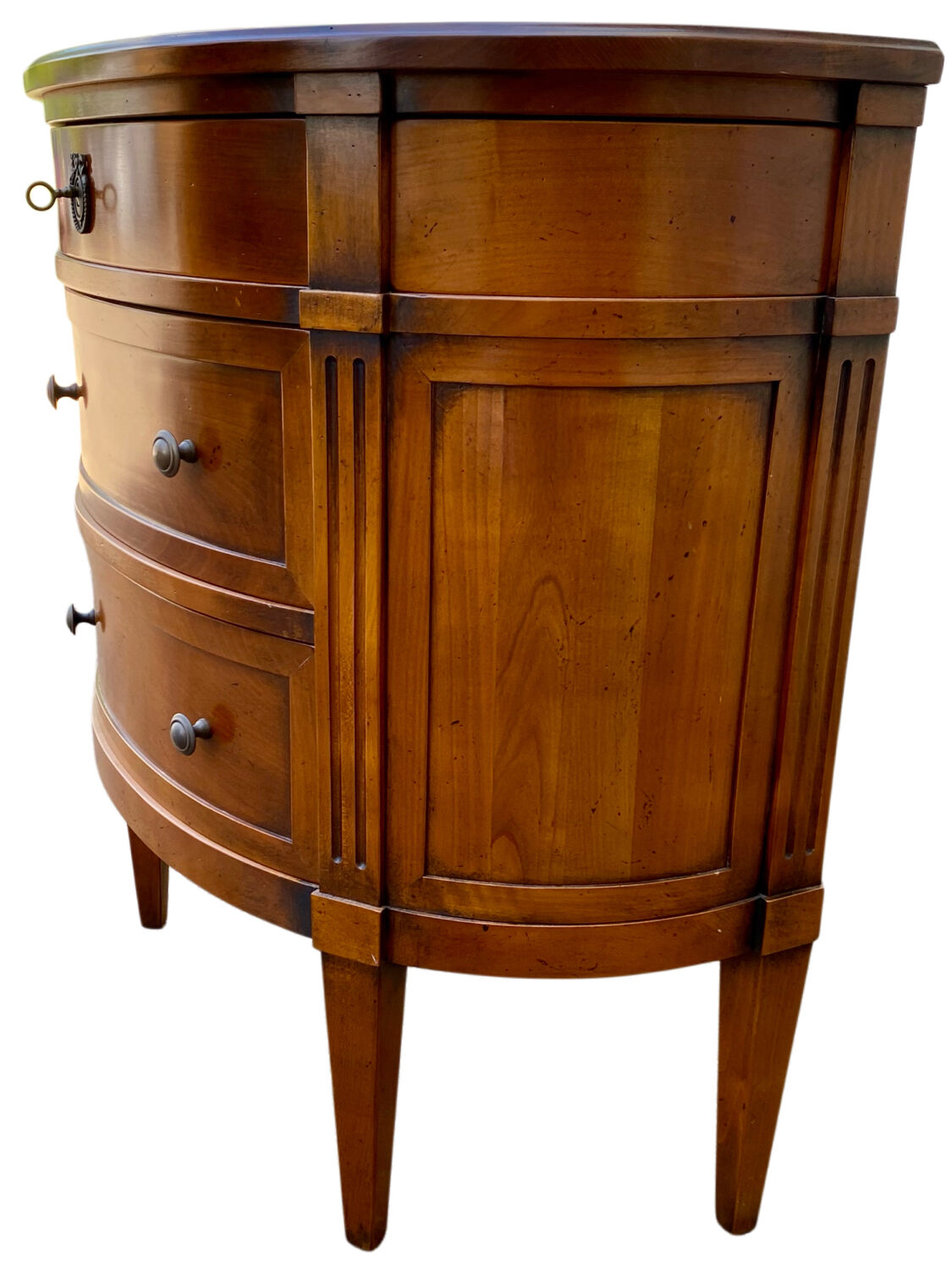 Commode demi-lune 3 tiroirs en merisier style Louis XVI