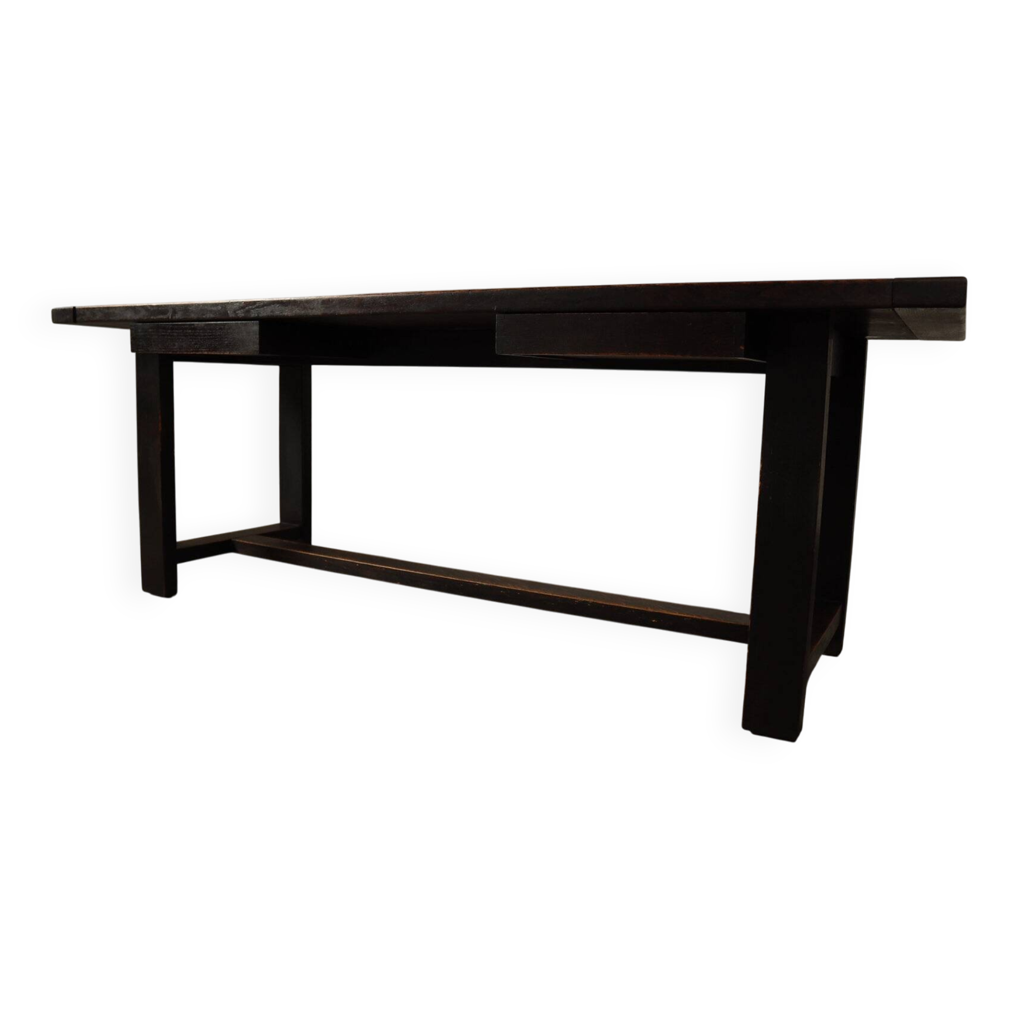 Jean Batenburg dark stained oak dining table for MI, Belgium, circa 1969