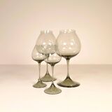 Large collection of Midcentury tulip glasses by Orrefors Nils Landberg, Sweden, 1950s.