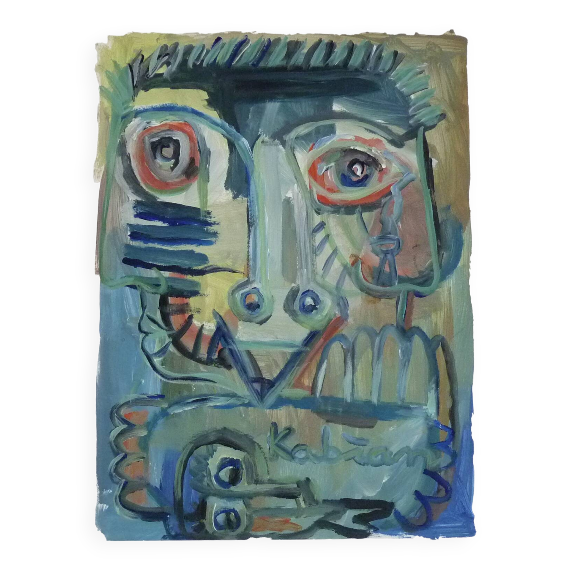 Mixed technique Art brut signed Kabian (Jean-Baptiste) 50X65 cm - 19.68X25