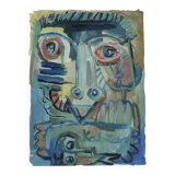 Mixed technique Art brut signed Kabian (Jean-Baptiste) 50X65 cm - 19.68X25