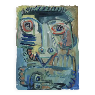 Mixed technique Art brut signed Kabian (Jean-Baptiste) 50X65 cm - 19.68X25