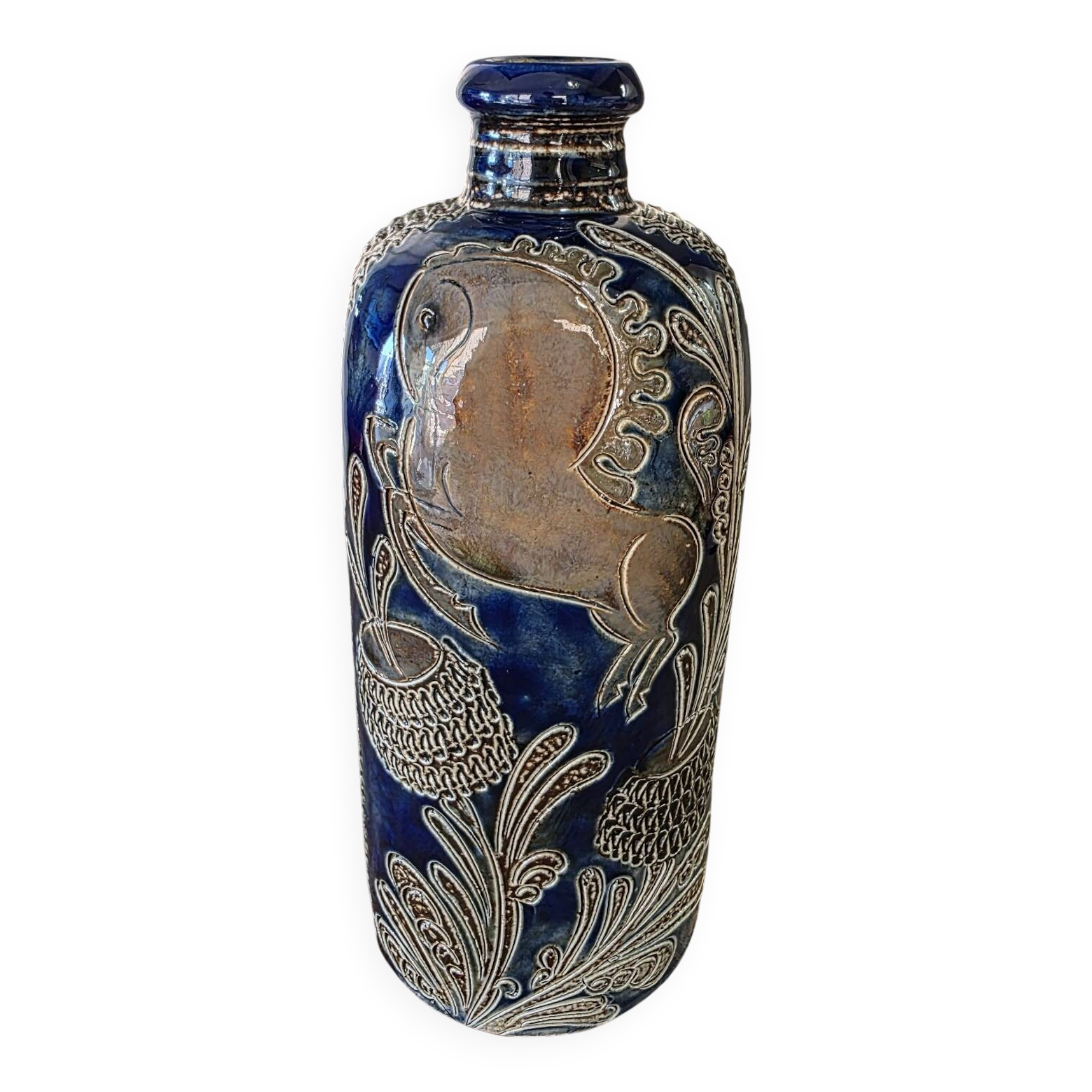 Cobalt blue vintage salt-glazed stoneware soliflore vase West Germany