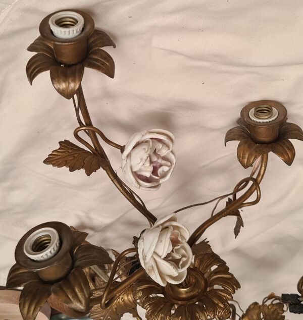 paire d applique murale laiton bronze 1900 a 30 rose porcelaine45x28