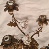 pair of wall lights brass bronze 1900 to 30 pink porcelain 45x28