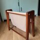 Scandinavian magazine rack exotic wood and linen