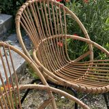Pair of rattan patio armchairs