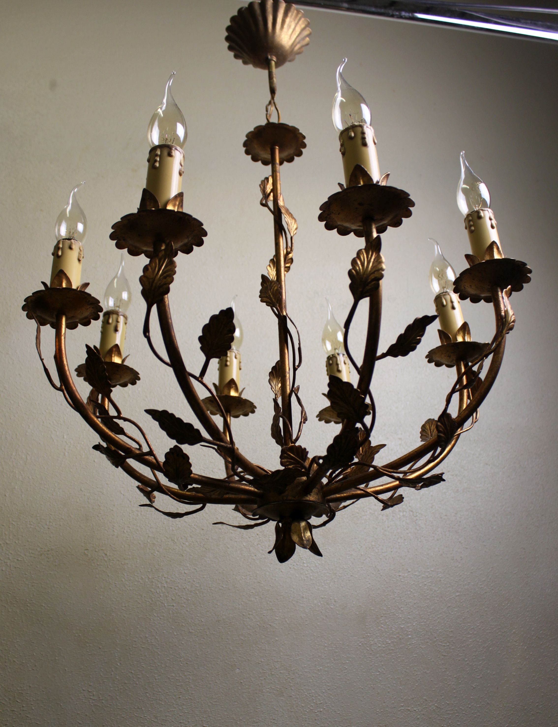 Vegetable chandelier in gilded metal, 1960