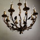 Vegetable chandelier in gilded metal, 1960