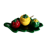 Trio salt, pepper, vintage ceramic mustard