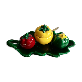 Trio salt, pepper, vintage ceramic mustard