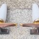 Pair of Scandinavian wall lights, teak, brass and opaline, vintage, 60s