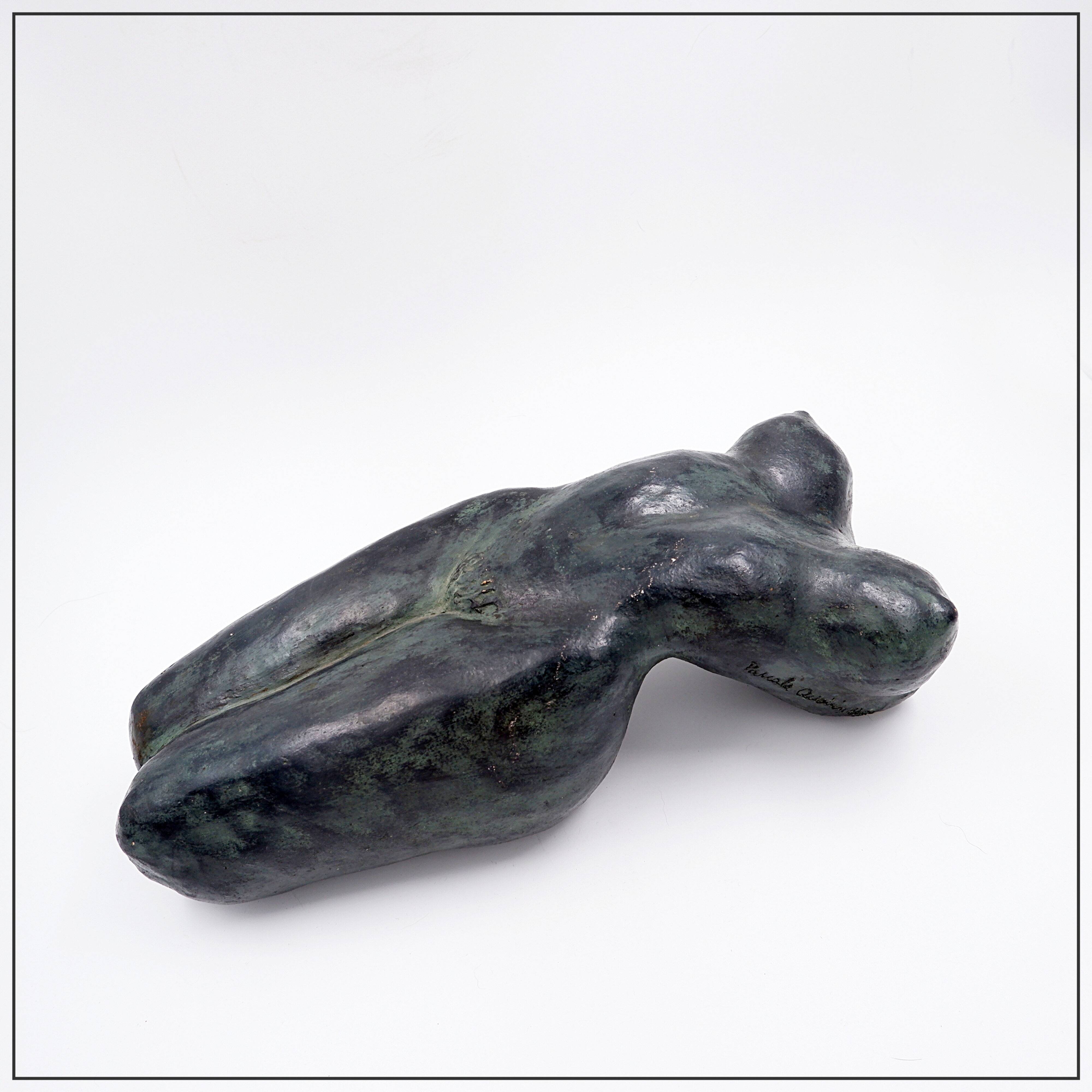 Nude sculpture in bronze-colored terracotta - Signed and dated