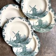 6 Salins iron earthenware soup plates, "Delft" service