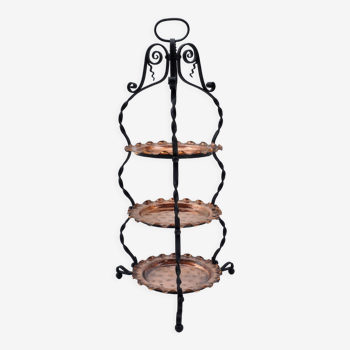 Arts & Crafts Townshends style cake stand, iron and copper, 1900s ca, English