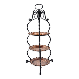 Arts & Crafts Townshends style cake stand, iron and copper, 1900s ca, English