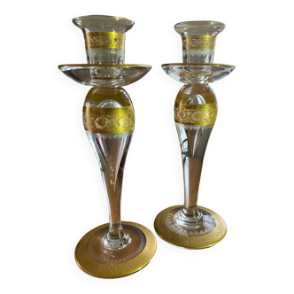 Set of two Saint Louis Thistle crystal candle holders