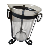 Vase en verre avec support en fer forgé très encien