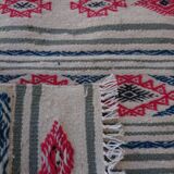 Kilim beige blue red handmade carpets, 90x60cm
