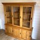 Large vintage display cabinet in solid pine with sliding doors, Country style.