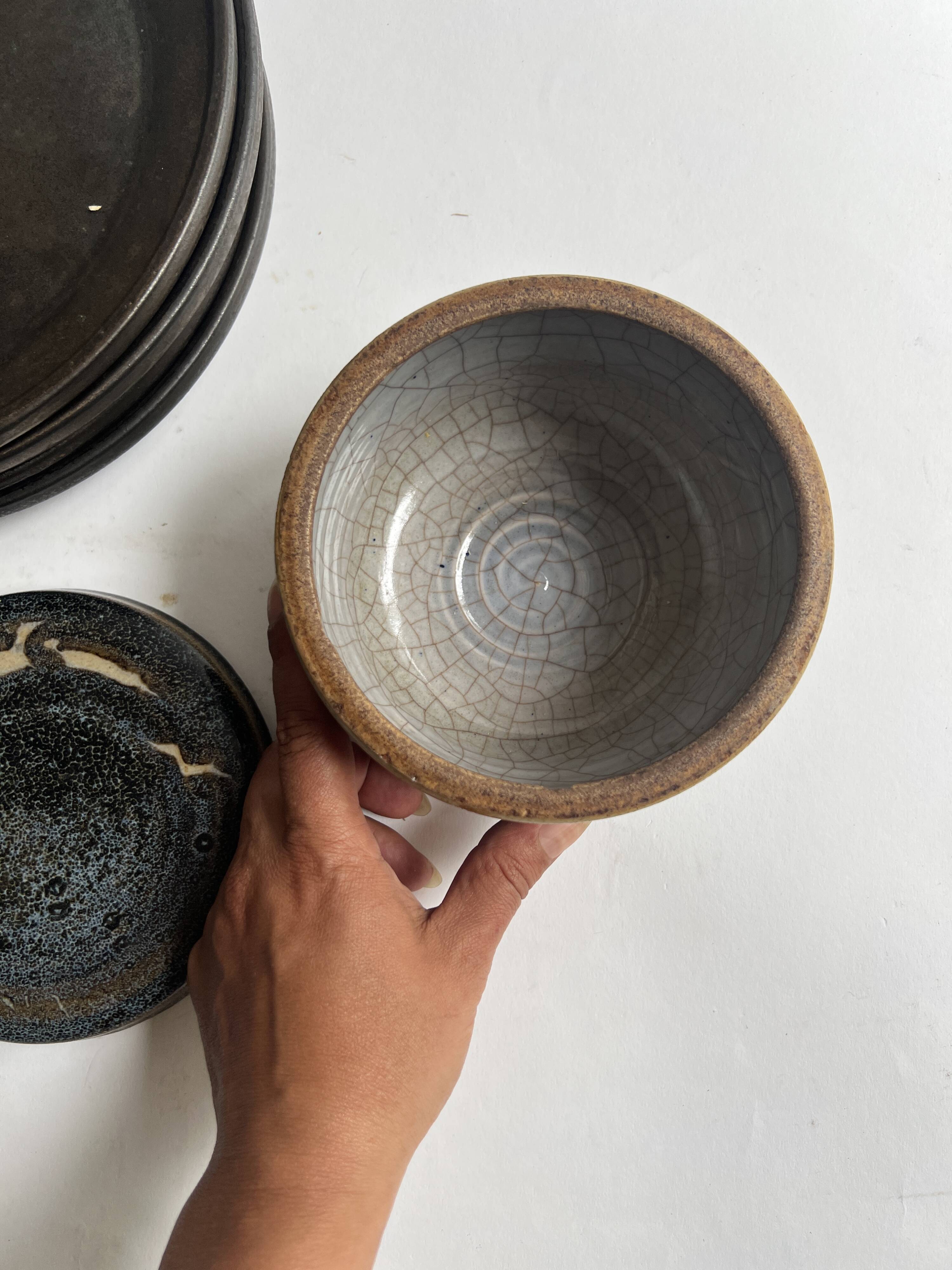 Deep blue glazed ceramic box, signed Abbaye Font Gombault, France