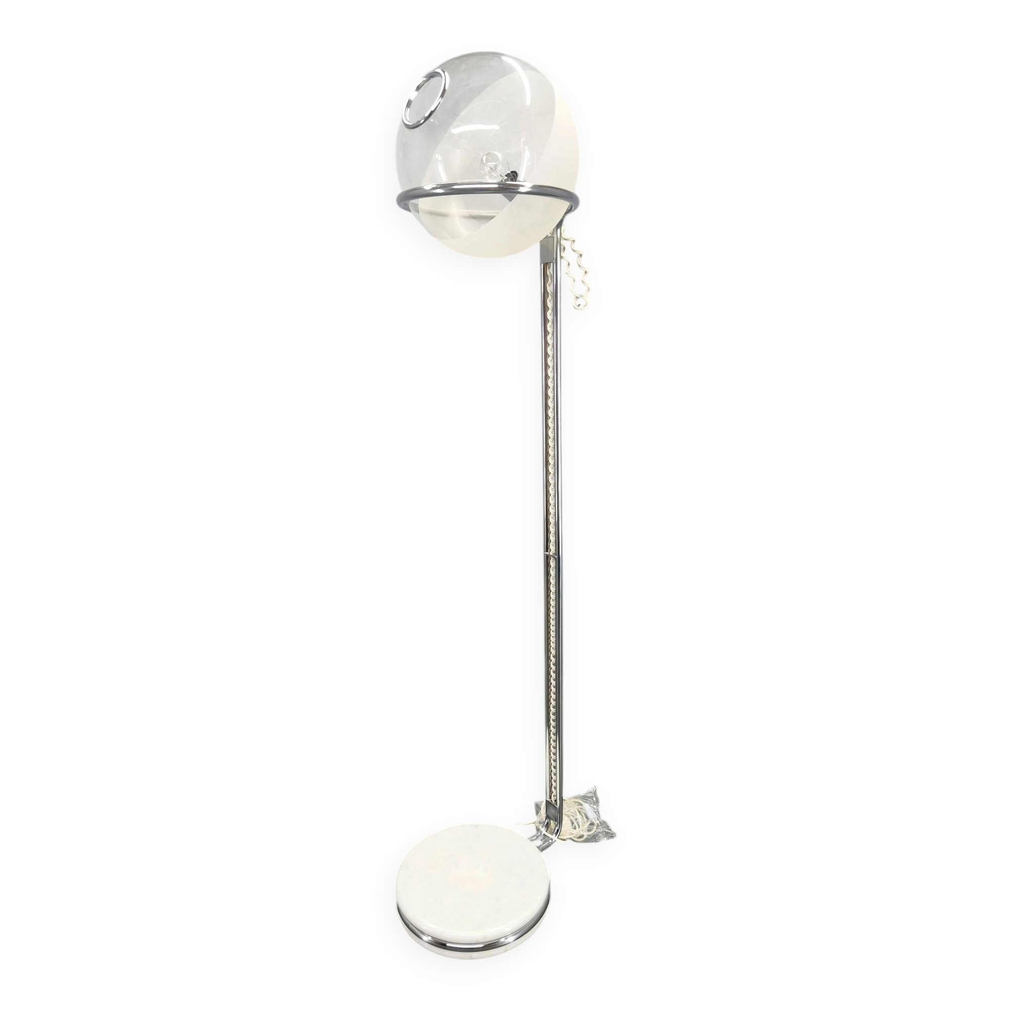 Italian Chrome Floor Lamp Glass Globe, Lenci Style, 1970s