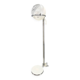 Italian Chrome Floor Lamp Glass Globe, Lenci Style, 1970s