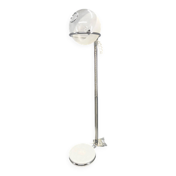 Italian Chrome Floor Lamp Glass Globe, Lenci Style, 1970s