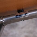 Set of 4 Zumsteg Chairs — Light Wood Seats with Grey Metal Tubular Frames, Postmodern Industrial