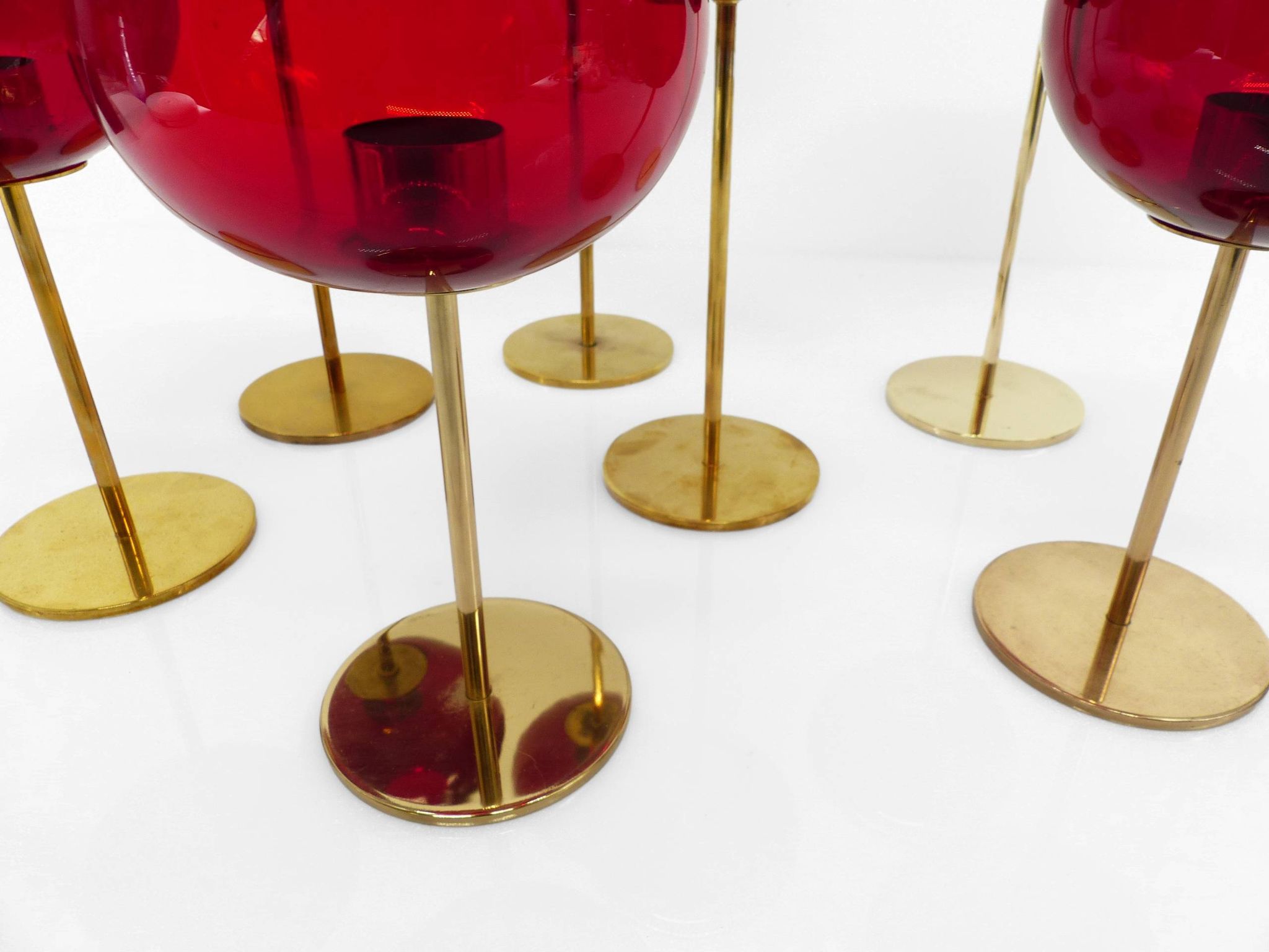 Set of 7 Hans-Agne Jakobsson AB Markaryd NR135 red tealight holders, Sweden, c