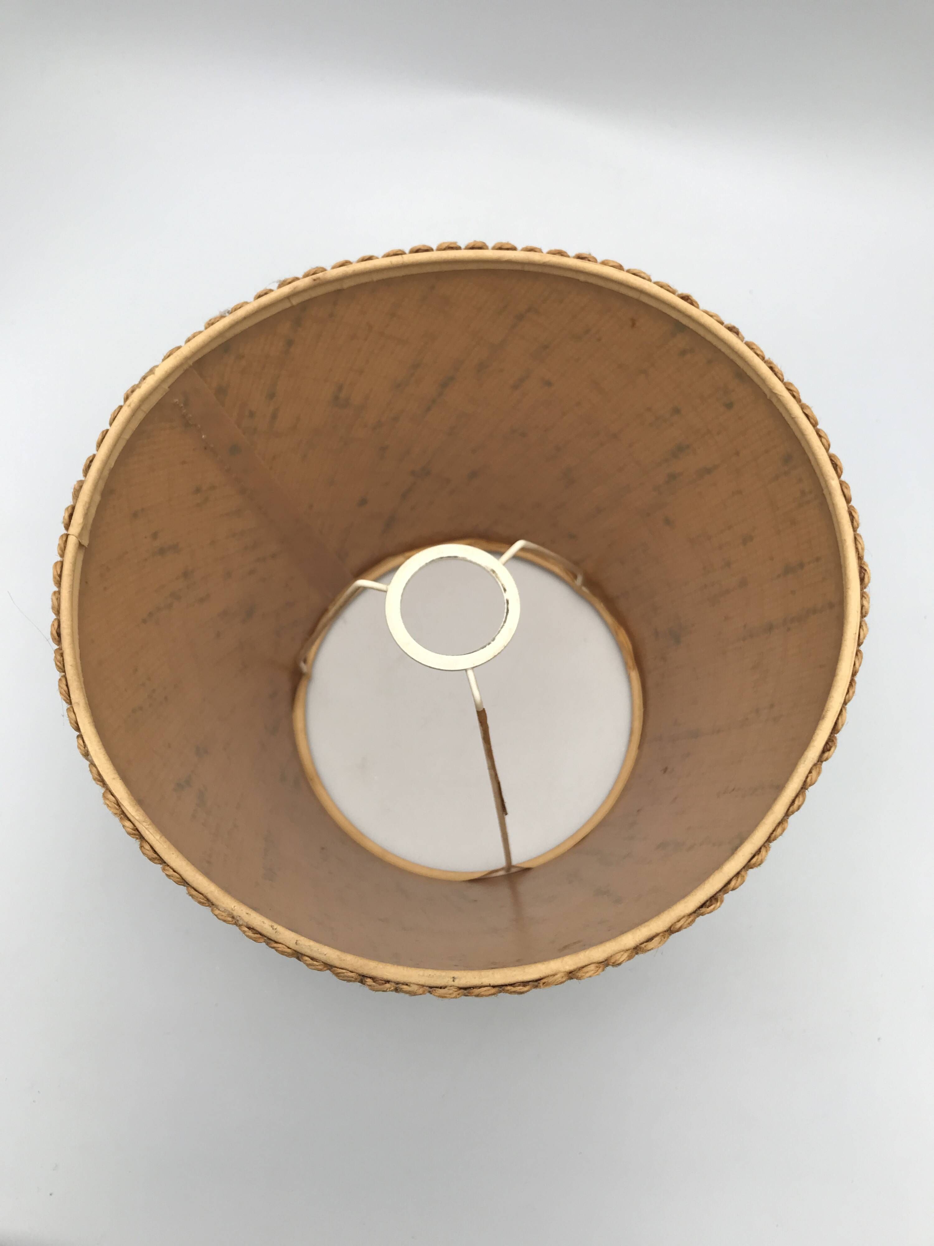 Pair of vintage burlap and braid lampshades