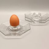 3 transparent egg cups in tempered glass arcoroc octime series, 1980 vintage