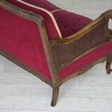 1930s, Danish 3-seater sofa, red furniture velour, furniture mesh.